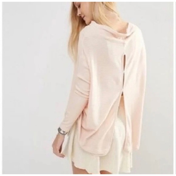 Free People Tops - We The Free Free People Lover Pink Peach Ribbed Cowl Neck Tunic Top XS Open Back